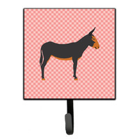 "Caroline's Treasures Catalan Donkey Pink Check Wall Hook, Small, Multicolor"
