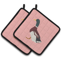 "Caroline's Treasures Rouen Duck Pink Check Decorated Pot Holder, 7.5"" x 7.5"""