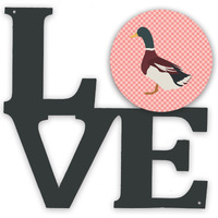 "Caroline's Treasures Rouen Duck Pink Check Metal Artwork Love wall-decor, Multicolor"