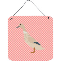 "Caroline's Treasures Pink West Harlequin Duck Check Metal Print, 6"" H x 6"" W"