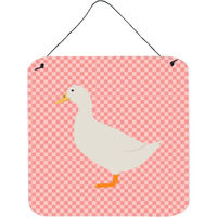 "Caroline's Treasures Pink American Pekin Duck Check Metal Print, 6"" H x 6"" W"