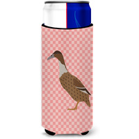 "Caroline's Treasures Dutch Hook Bill Duck Pink Check Decorative Can Hugger, Slim, Multicolor"