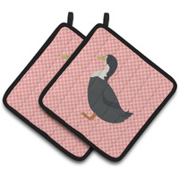 "Caroline's Treasures Blue Swedish Duck Pink Check Decorated Pot Holder, 7.5"" x 7.5"""