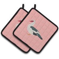"Caroline's Treasures Muscovy Duck Pink Check Decorated Pot Holder, 7.5"" x 7.5"""