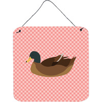 "Caroline's Treasures Pink Khaki Campbell Duck Check Metal Print, 6"" H x 6"" W"