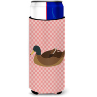 "Caroline's Treasures Khaki Campbell Duck Pink Check Decorative Can Hugger, Slim, Multicolor"