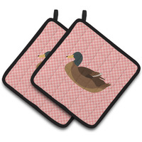 "Caroline's Treasures Khaki Campbell Duck Pink Check Decorated Pot Holder, 7.5"" x 7.5"""
