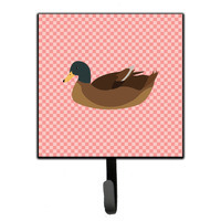 "Caroline's Treasures Khaki Campbell Duck Pink Check Wall Hook, Small, Multicolor"