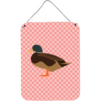 "Caroline's Treasures Silver Bantam Duck Pink Check Metal Print, 16hx12w, Multicolor"