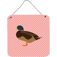 "Caroline's Treasures Pink Silver Bantam Duck Check Metal Print, 6"" H x 6"" W"
