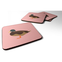 "Caroline's Treasures Silver Bantam Duck Pink Check Decorative coasters, 3.5, Multicolor"