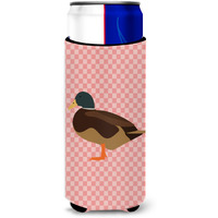 "Caroline's Treasures Silver Bantam Duck Pink Check Decorative Can Hugger, Slim, Multicolor"