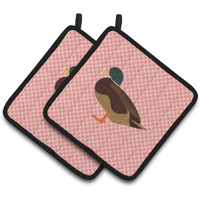 "Caroline's Treasures Silver Bantam Duck Pink Check Decorated Pot Holder, 7.5"" x 7.5"""