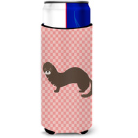 "Caroline's Treasures Russian or European Mink Pink Check Decorative Can Hugger, Slim, Multicolor"
