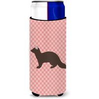 "Caroline's Treasures Sable Marten Pink Check Decorative Can Hugger, Slim, Multicolor"