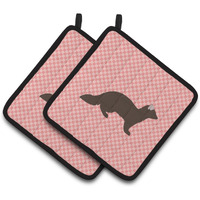 "Caroline's Treasures Sable Marten Pink Check Decorated Pot Holder, 7.5"" x 7.5"""