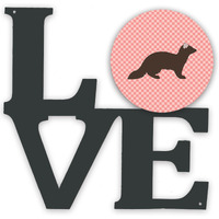 "Caroline's Treasures Sable Marten Pink Check Metal Artwork Love wall-decor, Multicolor"