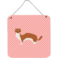 "Caroline's Treasures Pink Weasel Check Metal Print, 6"" H x 6"" W"