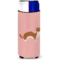 "Caroline's Treasures Weasel Pink Check Decorative Can Hugger, Slim, Multicolor"