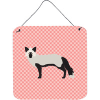 "Caroline's Treasures Pink Silver Fox Check Metal Print, 6"" H x 6"" W"