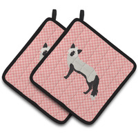 "Caroline's Treasures Silver Fox Pink Check Decorated Pot Holder, 7.5"" x 7.5"""