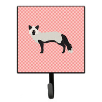 "Caroline's Treasures Silver Fox Pink Check Wall Hook, Small, Multicolor"