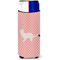 "Caroline's Treasures Stoat Short-tailed Weasel Pink Check Decorative Can Hugger, Slim, Multicolor"