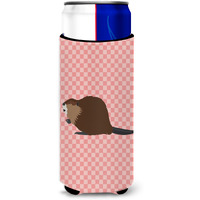 "Caroline's Treasures Eurasian Beaver Pink Check Decorative Can Hugger, Slim, Multicolor"