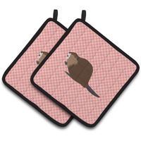 "Caroline's Treasures Eurasian Beaver Pink Check Decorated Pot Holder, 7.5"" x 7.5"""