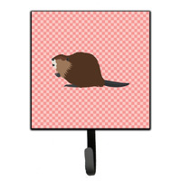 "Caroline's Treasures Eurasian Beaver Pink Check Wall Hook, Small, Multicolor"