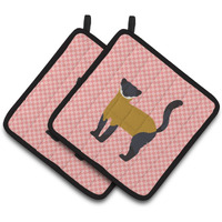 "Caroline's Treasures Yellow-Throated Marten Pink Check Decorated Pot Holder, 7.5"" x 7.5"""