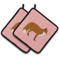 "Caroline's Treasures Red Fox Pink Check Decorated Pot Holder, 7.5"" x 7.5"""