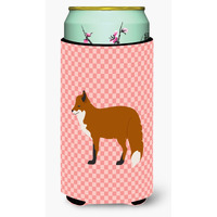 "Caroline's Treasures Red Fox Pink Check Decorative Can Hugger, Tall Boy, Multicolor"