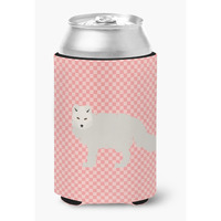 "Caroline's Treasures White Arctic Fox Pink Check Decorative Can Hugger, Multicolor"
