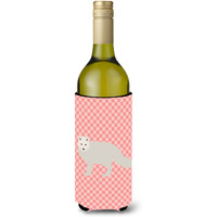 "Caroline's Treasures White Arctic Fox Pink Check Decorative Bottle Hugger, 750 ml, Multicolor"
