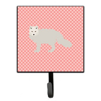 "Caroline's Treasures White Arctic Fox Pink Check Wall Hook, Small, Multicolor"