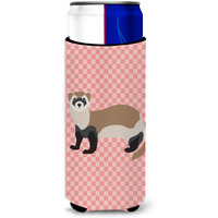 "Caroline's Treasures Ferret Pink Check Decorative Can Hugger, Slim, Multicolor"