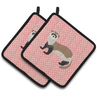 "Caroline's Treasures Ferret Pink Check Decorated Pot Holder, 7.5"" x 7.5"""