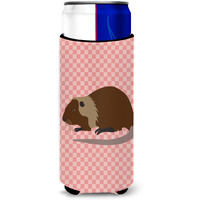 "Caroline's Treasures Coypu Nutria River Rat Pink Check Decorative Can Hugger, Slim, Multicolor"