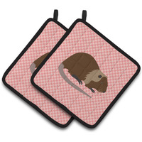 "Caroline's Treasures Coypu Nutria River Rat Pink Check Decorated Pot Holder, 7.5"" x 7.5"""