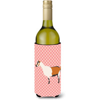 "Caroline's Treasures Alpine Goat Pink Check Decorative Bottle Hugger, 750 ml, Multicolor"