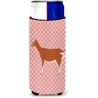"Caroline's Treasures Toggenburger Goat Pink Check Decorative Can Hugger, Slim, Multicolor"