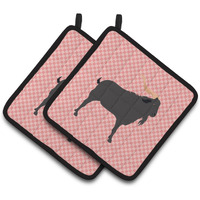 "Caroline's Treasures Verata Goat Pink Check Decorated Pot Holder, 7.5"" x 7.5"""