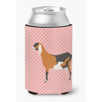 "Caroline's Treasures Anglo Nubian Goat Pink Check Decorative Can Hugger, Multicolor"