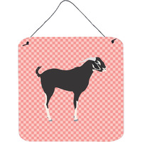 "Caroline's Treasures Pink Black Bengal Goat Check Metal Print, 6"" H x 6"" W"