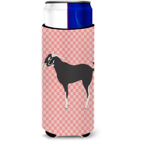 "Caroline's Treasures Black Bengal Goat Pink Check Decorative Can Hugger, Slim, Multicolor"