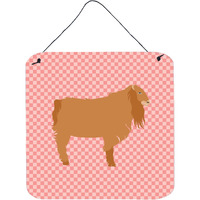 "Caroline's Treasures Pink American Lamancha Goat Check Metal Print, 6"" H x 6"" W"