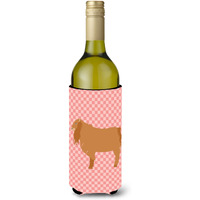 "Caroline's Treasures American Lamancha Goat Pink Check Decorative Bottle Hugger, 750 ml, Multicolor"