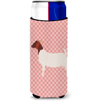 "Caroline's Treasures Boer Goat Pink Check Decorative Can Hugger, Slim, Multicolor"