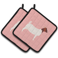 "Caroline's Treasures Boer Goat Pink Check Decorated Pot Holder, 7.5"" x 7.5"""